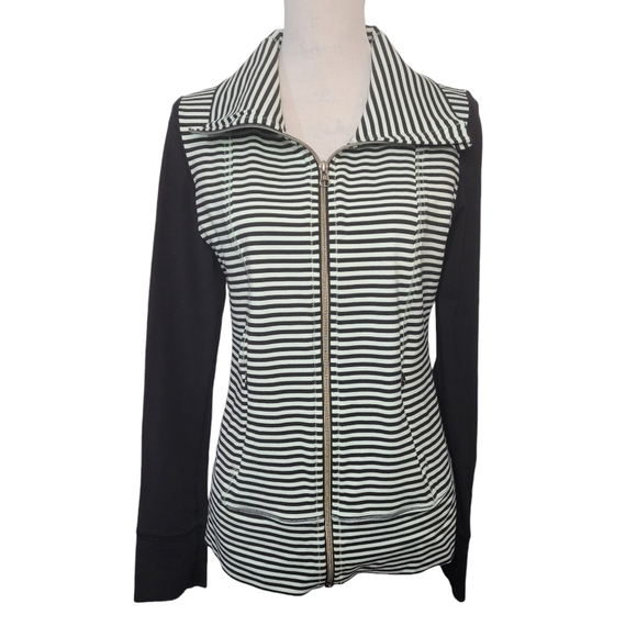 lululemon athletica Tops - Lululemon athletica black and mint striped yoga jacket women size 8